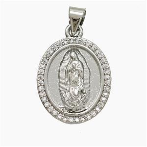 Copper Virgin Mary Pendant Pave Zirconia Platinum Plated, approx 15-18mm [FN51095]