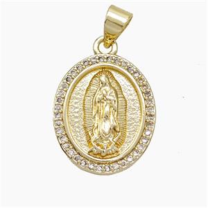 Copper Virgin Mary Pendant Pave Zirconia Gold Plated, approx 15-18mm [FN51096]