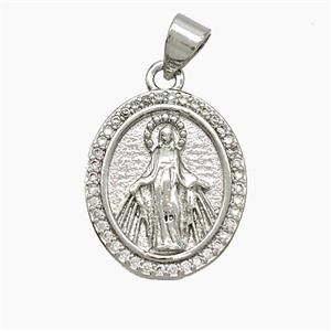 Copper Virgin Mary Pendant Pave Zirconia Platinum Plated, approx 15-18mm [FN51099]