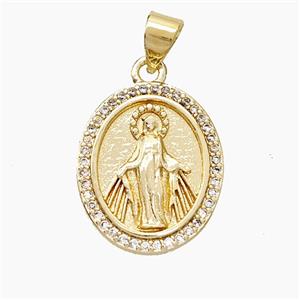 Copper Virgin Mary Pendant Pave Zirconia Gold Plated, approx 15-18mm [FN51100]