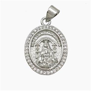 Copper Virgin Mary Pendant Pave Zirconia Platinum Plated, approx 15-18mm [FN51101]