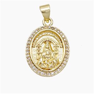 Copper Virgin Mary Pendant Pave Zirconia Gold Plated, approx 15-18mm [FN51102]