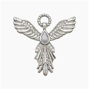 Copper Angel Wing Pendant Pave Zirconia Teardrop Platinum Plated, approx 30mm [FN51105]