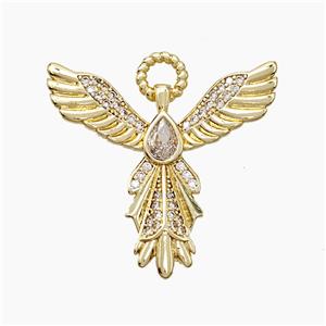 Copper Angel Wing Pendant Pave Zirconia Teardrop Gold Plated, approx 30mm [FN51106]