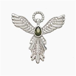 Copper Angel Wing Pendant Pave Zirconia Teardrop Platinum Plated, approx 30mm [FN51107]