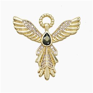 Copper Angel Wing Pendant Pave Zirconia Teardrop Gold Plated, approx 30mm [FN51108]