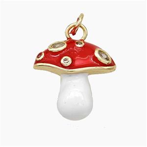 Copper Mushroom Charms Pendant Pave Zirconia White Red Enamel Gold Plated, approx 17-18mm [FN51121]