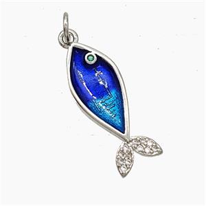 Copper Fish Pendant Pave Zirconia Painted Platinum Plated, approx 9-23mm [FN51122]