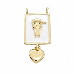 Copper Kids Heart Pendant White Enamel 2loops Gold Plated, approx 7.5mm, 13-15mm [FN51129]