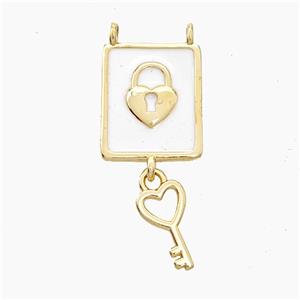 Copper Lock Key Pendant White Enamel 2loops Gold Plated, approx 7-12mm, 13-15mm [FN51131]