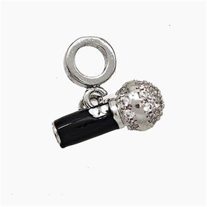 Copper Microphone Pendant Pave Zirconia Black Enamel Platinum Plated, approx 7-15mm, 7mm dia [FN51134]
