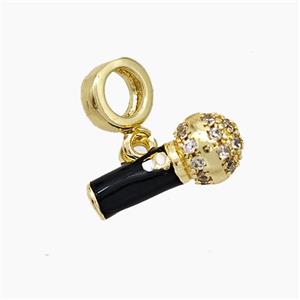 Copper Microphone Pendant Pave Zirconia Black Enamel Gold Plated, approx 7-15mm, 7mm dia [FN51135]