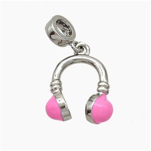 Copper Headphones Charms Pendant Pink Enamel Platinum Plated, approx 15-16mm, 7mm dia [FN51138]