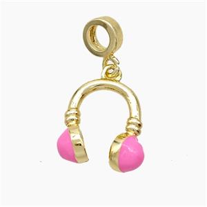 Copper Headphones Charms Pendant Pink Enamel Gold Plated, approx 15-16mm, 7mm dia [FN51139]