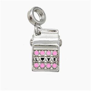 Copper Calculator Charms Pendant Pink Enamel LOVE Platinum Plated, approx 10-15mm, 7mm dia [FN51140]