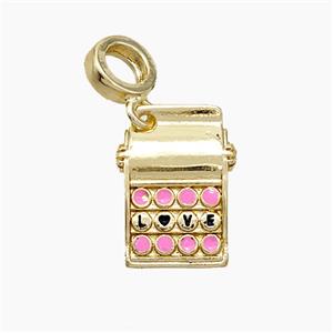 Copper Calculator Charms Pendant Pink Enamel LOVE Gold Plated, approx 10-15mm, 7mm dia [FN51141]