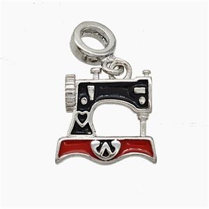 Sewing Machine Charms Copper Pendant Enamel Platinum Plated, approx 14-15mm, 7mm dia [FN51142]