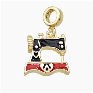 Sewing Machine Charms Copper Pendant Enamel Gold Plated, approx 14-15mm, 7mm dia [FN51143]