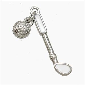Golf Holder and Ball Charms Copper Pendant White Enamel Sports Platinum Plated, approx 6mm, 5-25mm [FN51144]