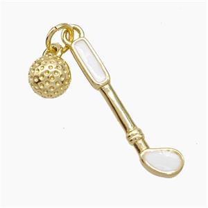 Golf Holder and Ball Charms Copper Pendant White Enamel Sports Gold Plated, approx 6mm, 5-25mm [FN51145]