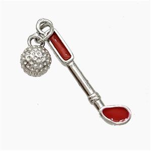 Golf Holder and Ball Charms Copper Pendant Red Enamel Sports Platinum Plated, approx 6mm, 5-25mm [FN51146]