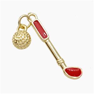 Golf Holder and Ball Charms Copper Pendant Red Enamel Sports Gold Plated, approx 6mm, 5-25mm [FN51147]