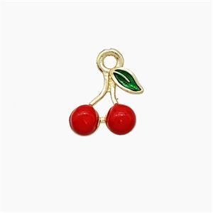 Copper Cherry Pendant Red Enamel Gold Plated, approx 8-9mm [FN51152]