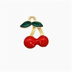 Copper Cherry Pendant Red Enamel Gold Plated, approx 10mm [FN51153]