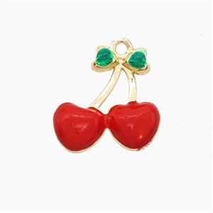 Copper Cherry Pendant Red Enamel Gold Plated, approx 15-16mm [FN51154]