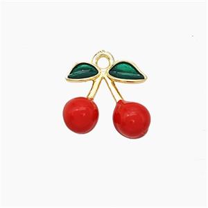 Copper Cherry Pendant Red Enamel Gold Plated, approx 12mm [FN51155]