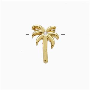 Coconut Tree Charms Copper Palm Pendant Pave Zirconia Gold Plated, approx 8-11mm [FN51164]