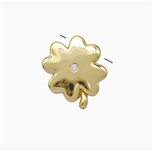 Copper Clover Pendant Pave Zirconia Gold Plated, approx 12-14mm [FN51167]