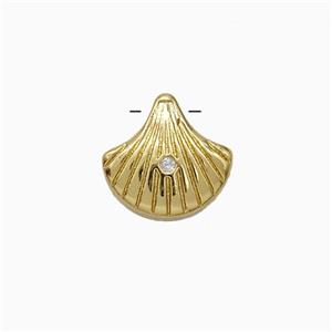 Scallop Shell Charms Copper Pendant Pave Zirconia Gold Plated, approx 12mm [FN51168]
