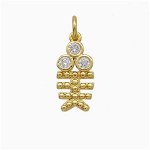 Copper Fishbone Pendant Pave Zirconia Gold Plated, approx 8-15mm [FN51184]