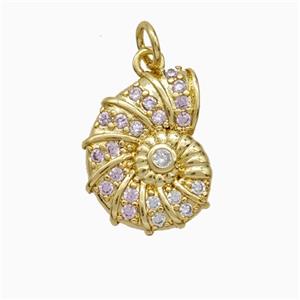 Nautilus Charms Cppper Spiral Shell Pendant Micropave Zirconia Gold Plated, approx 14-16mm [FN51188]