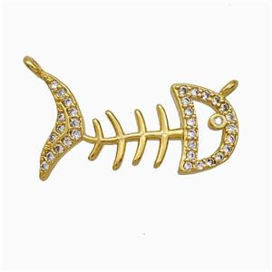 Copper Fishbone Pendant Pave Zirconia 2loops Gold Plated, approx 10-22mm [FN51192]