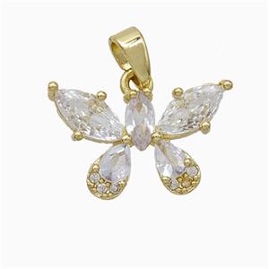 Copper Butterfly Pendant Pave Zirconia Gold Plated, approx 12-18mm [FN51201]