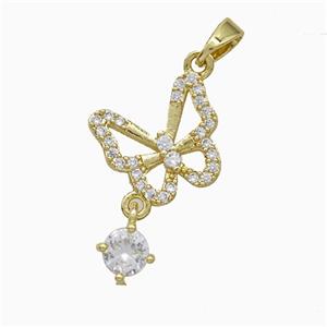 Copper Butterfly Pendant Pave Zirconia Gold Plated, approx 5mm, 13mm [FN51202]