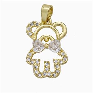 Copper Bear Pendant Pave Zirconia Gold Plated, approx 13-18mm [FN51204]
