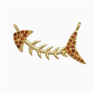 Copper Fishbone Pendant Pave Zirconia 2loops Gold Plated, approx 12-22mm [FN51205]