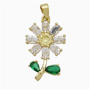 Copper Flower Pendant Pave Zirconia Gold Plated, approx 15-23mm [FN51209]
