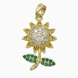 Copper Sunflower Pendant Pave Zirconia Gold Plated, approx 15-23mm [FN51211]