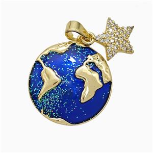 Earch And Star Charms Copper Pendant Blue Painted Gold Plated, approx 10mm, 19mm [FN51215]