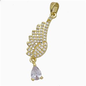 Copper Angel Wings Pendant Pave Zirconia Gold Plated, approx 6-8mm, 10-23mm [FN51216]