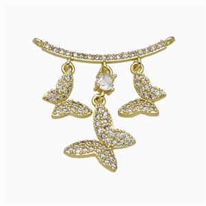 Copper Butterfly Pendant Pave Zirconia 2loops Gold Plated, approx 8-11mm, 11-14mm, 30mm [FN51217]