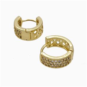 Copper Hoop Earrings Micropave Zirconia Gold Plated, approx 14mm dia [FN51241-14MM]