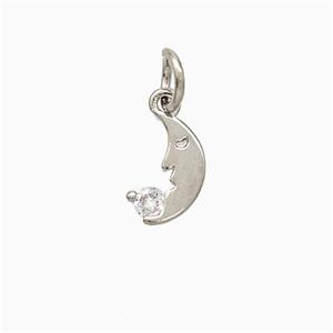 Copper Moon Pendant Pave Zirconia Platinum Plated, approx 6-9mm [FN51256]