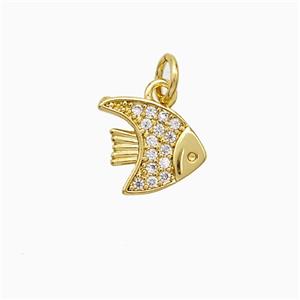 Copper Fish Pendant Micropave Zirconia Gold Plated, approx 10-11mm [FN51262]