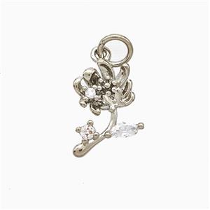 Copper Flower Pendant Pave Zirconia Platinum Plated, approx 9-13mm [FN51263]