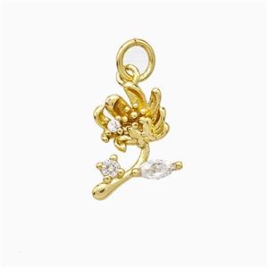 Copper Flower Pendant Pave Zirconia Gold Plated, approx 9-13mm [FN51264]